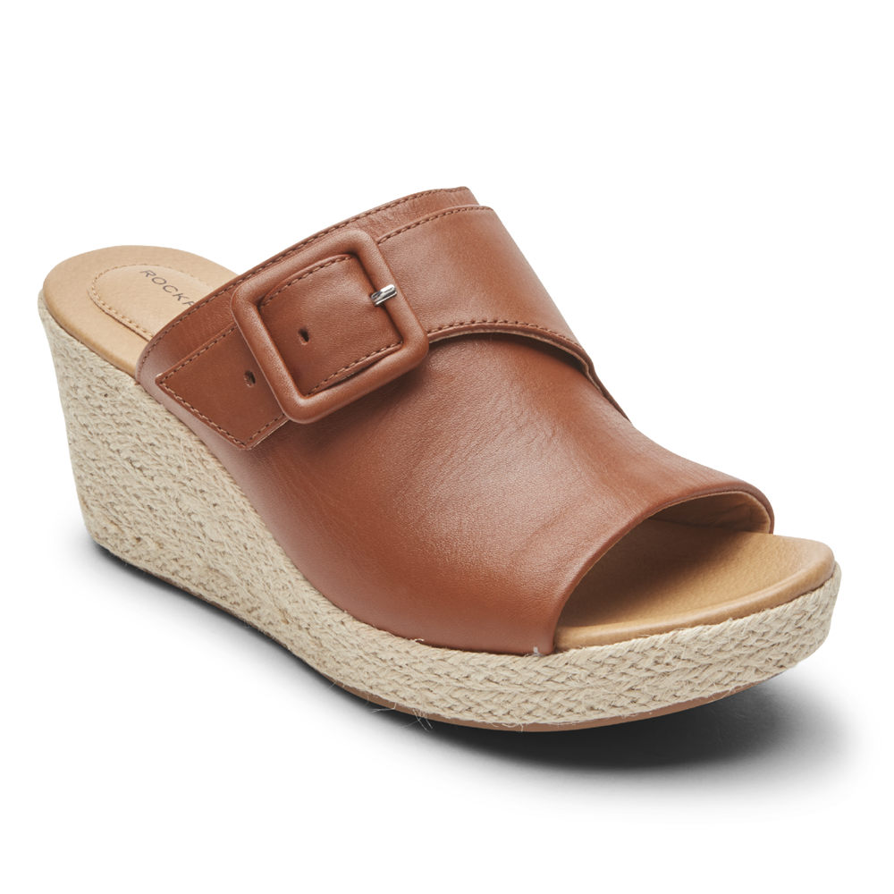 Rockport Singapore Womens Slides - Lyla Buckle Brown - CG5319706